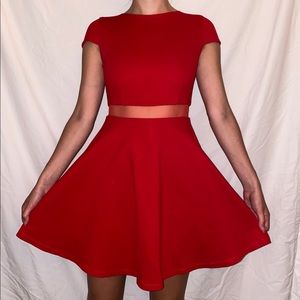 True red cap sleeve formal dress